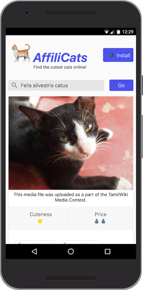 🐈 AffiliCats with a customized “Install” button that only gets shown once the app engagement threshold has been reached.