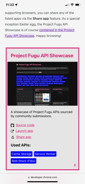 Project Fugu API Showcase