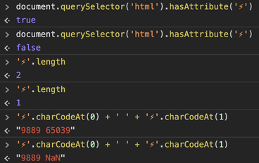 JavaScript console showing the code sample from this post