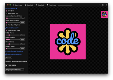SVGcode app screenshot.