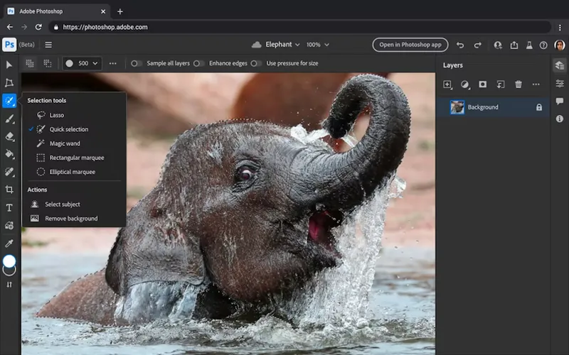 Adobe Photoshop running in the browser.