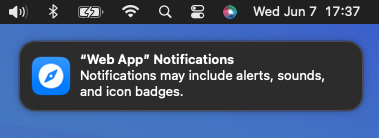 Notifications permission prompt with the wrong app name and icon.